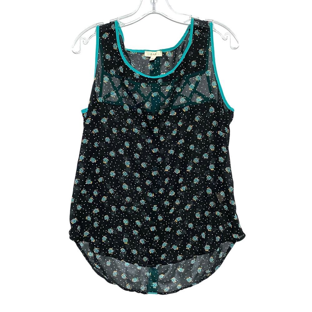 Floral Polka Dot Semi Sheer Top Womens S Boho Festival Dark Fairy Whimsical Y2K